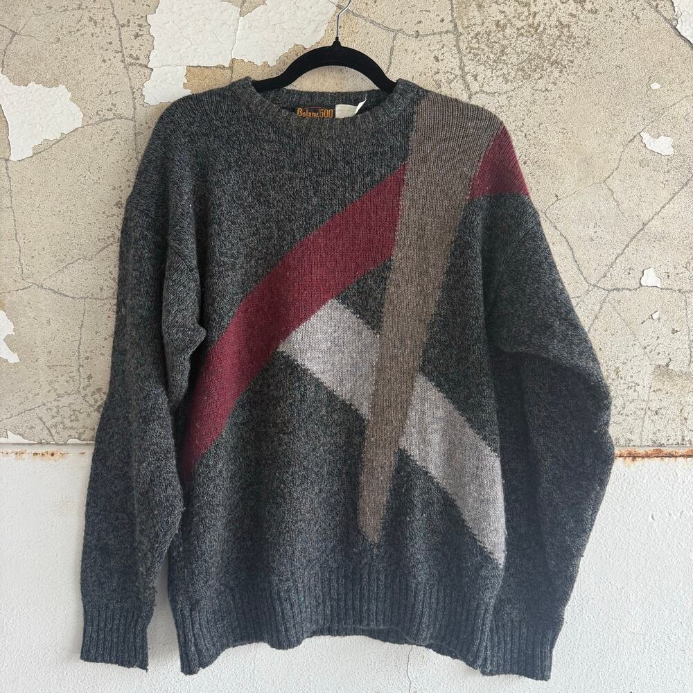 Vintage Sweater Geometric Colorblock Knit Heathered Mens L 80s Botany 500‎ Retro